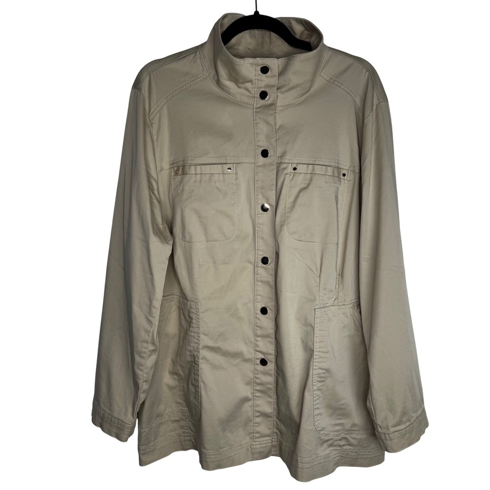 Chico's Size 3‎ (16/17) Tan Uitility Jacket Army Inspired Jacket w/ Pockets